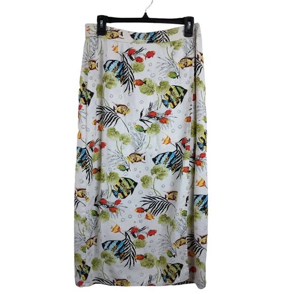 Stonebridge | VTG Linen Maxi Wrap Skirt Tropical Fish Print  | Size 10 - Picture 1 of 11